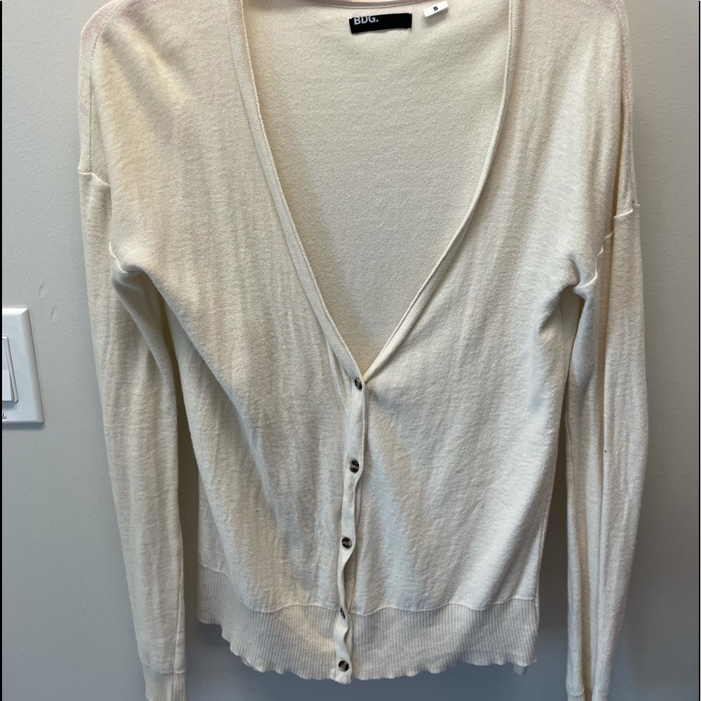 BDG Hi Low button up sweater in cream